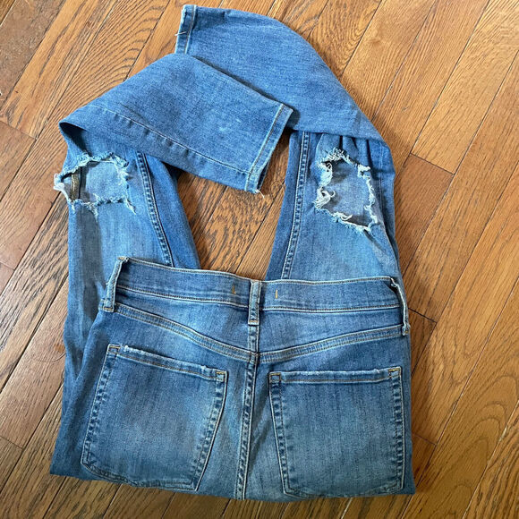 Free People 27 High Waisted Busted Knee Medium Wash Blue Skinny Stretch Jeans - Picture 4 of 6